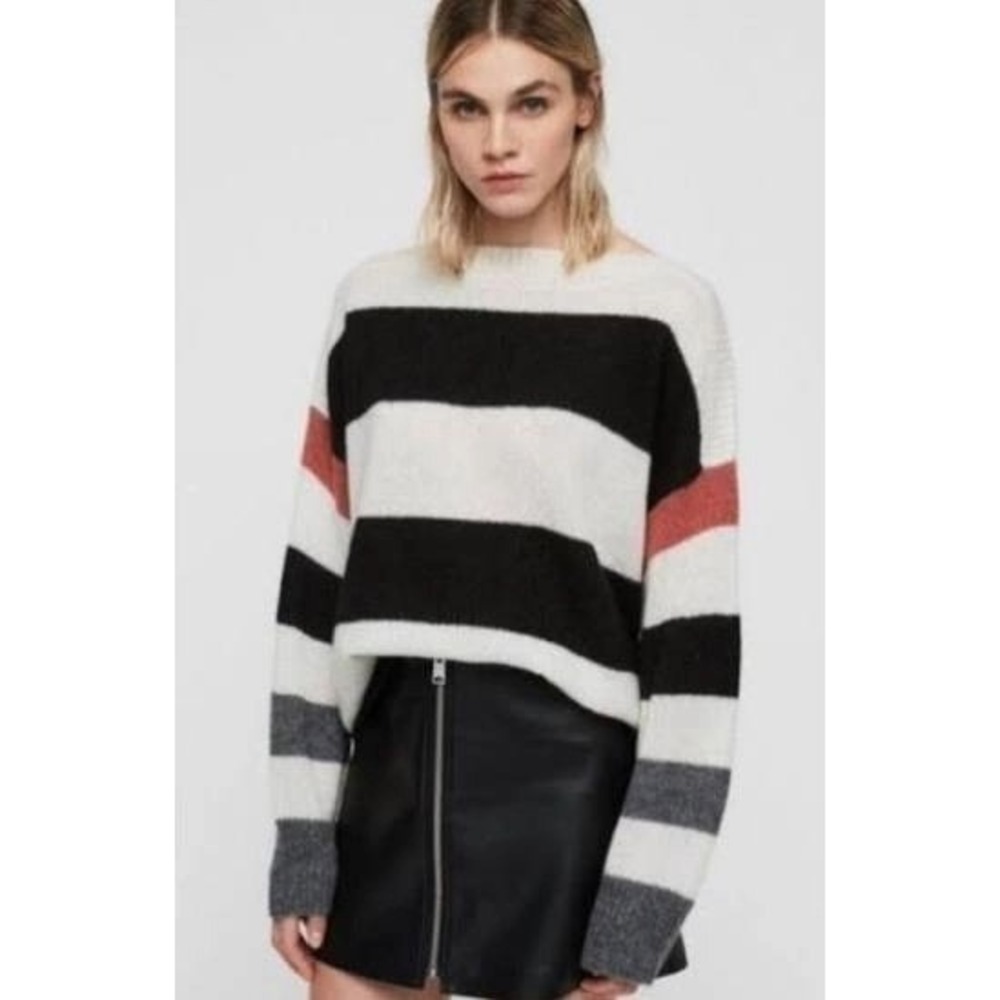 AllSaints Suwa Jumper sweater Mohair blend women L multi striped Streetwear chic